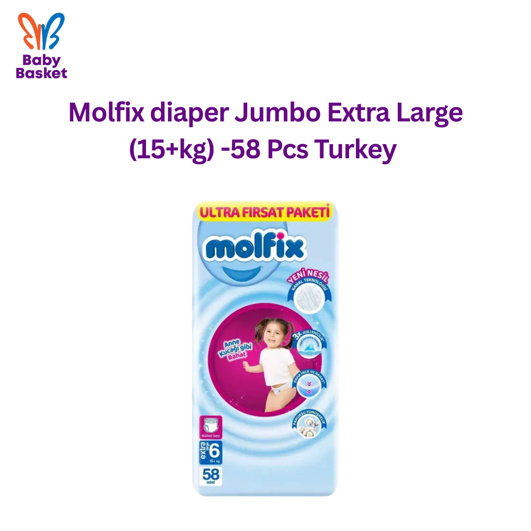 Molfix diaper Jumbo Extra Large (15+kg) -58 Pcs Turkey