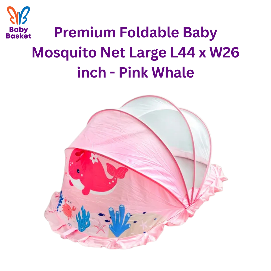 Premium Foldable Baby Mosquito Net Large L44 x W26 inch - Pink Whale