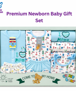 🍼 Premium Newborn Baby Gift Set – 8 Pcs (I ❤️ Mommy Design-Blue)
