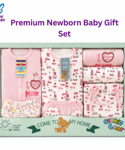 🍼 Premium Newborn Baby Gift Set – 8 Pcs (I ❤️ Mommy Design-Pink)