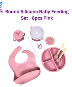 Round Silicone Baby Feeding Set - 8pcs Pink