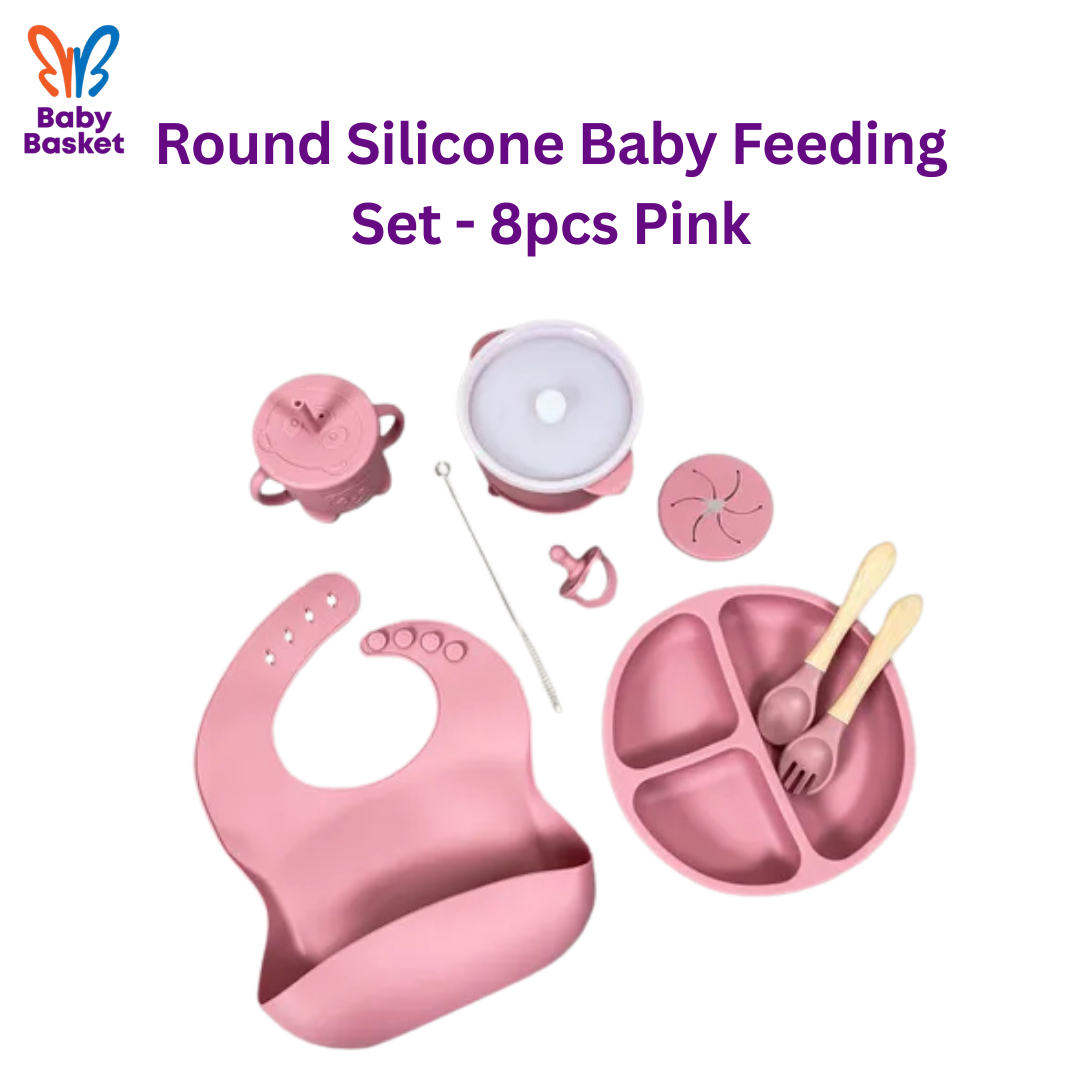 Round Silicone Baby Feeding Set - 8pcs Pink