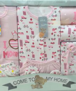 🍼 Premium Newborn Baby Gift Set – 8 Pcs (I ❤️ Mommy Design-Pink)
